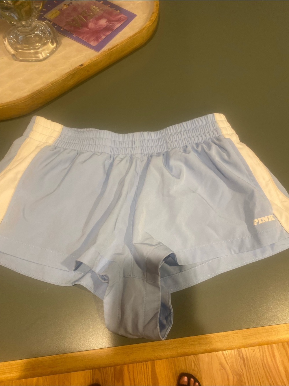 PINK Victoria's Secret Light Blue Athletic Shorts with White Side Panels